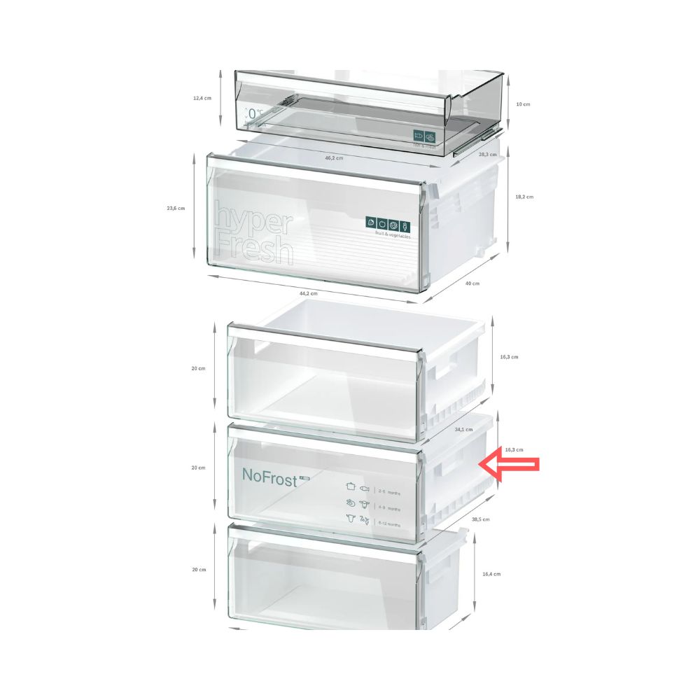 260213226 Cajón congelador intermedio combi no frost Siemens KG36N2WCF