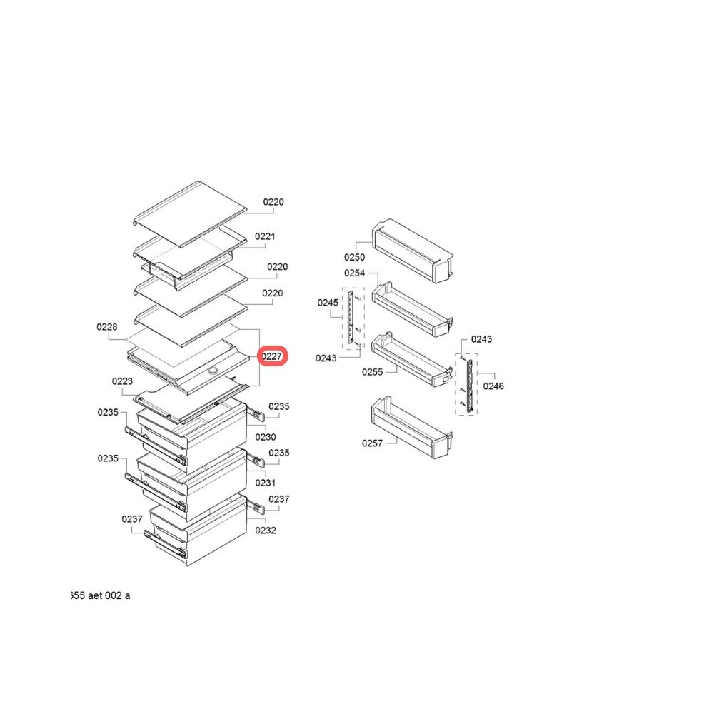 260213250 Tabla estante refrigerador vertical 1 puerta Bosch KSF36PIDP